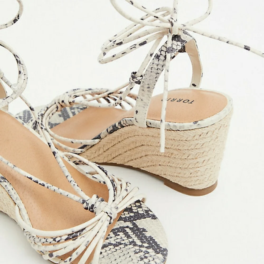 Torrid Snakeskin Print Faux Leather Ankle Wrap Wedges